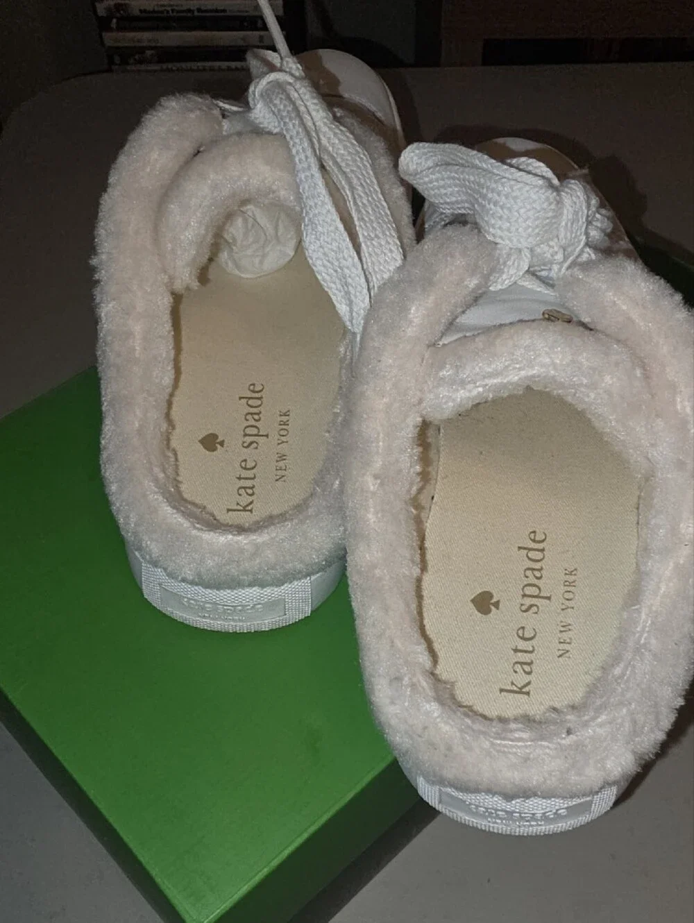 Kate Spade White Leather Sneakers with Tan Heart Detail